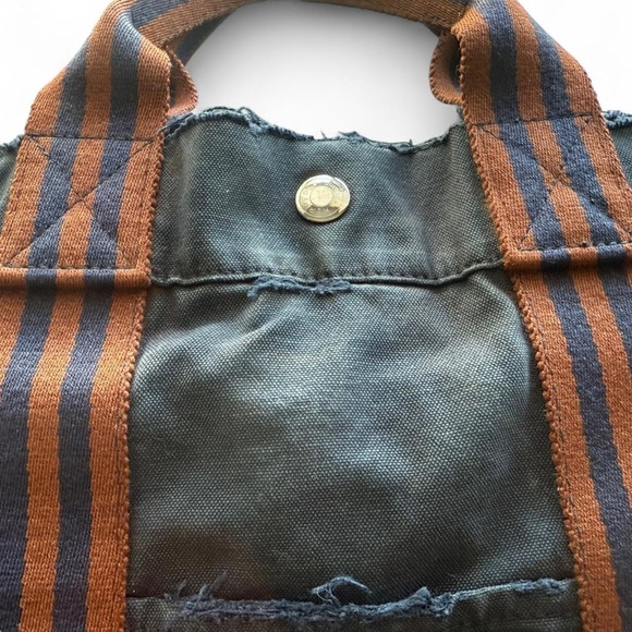 Hermes Paris navy and brown canvas tote bag - Picture 7 of 8